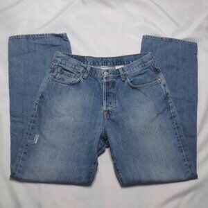 LUCKY mens JEANS denim BLUE distressed BUTTON-FLY straight leg PANTS SIZE 34